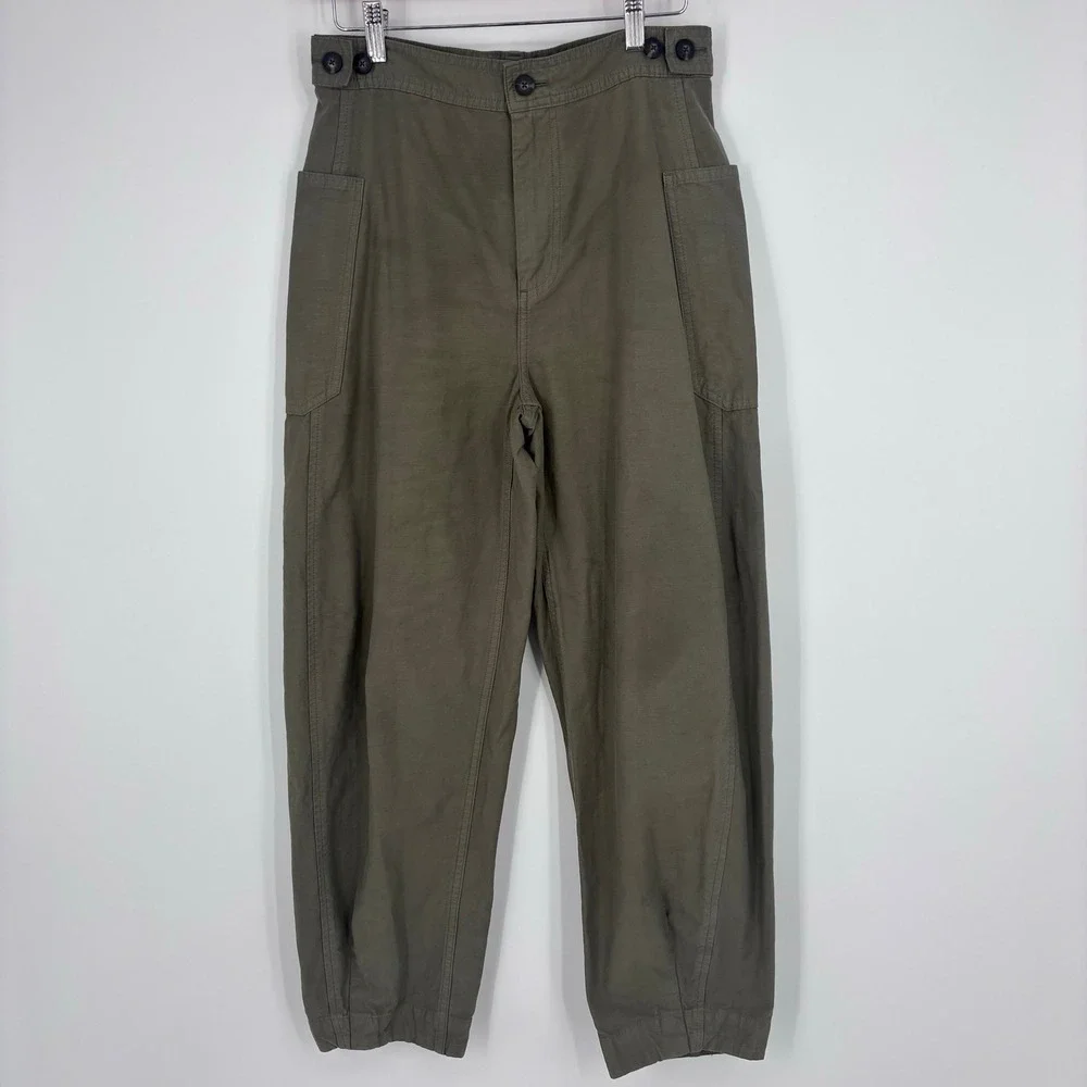 Everlane Fatigue Barrel Pant Womens 2 Olive Green Organic Cotton Linen Utility